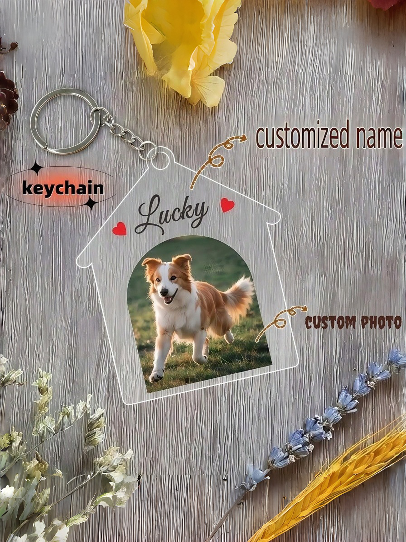 Acrylic House-Shaped Pet Keychain — Customizable with Your Pet's Photo and Name Pet Memorial Gift